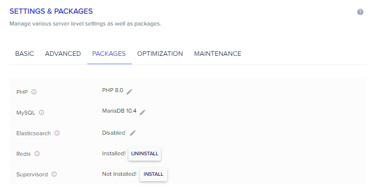 Cloudways Settings Packages