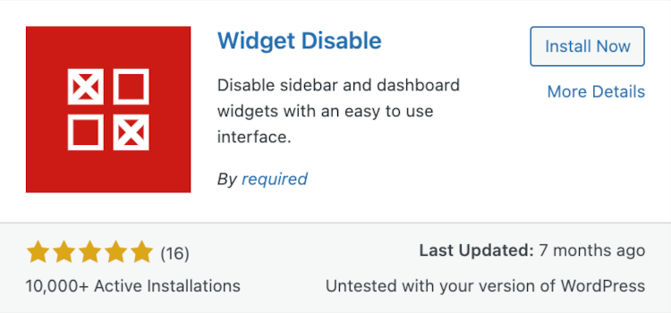 Widget Disable plugin